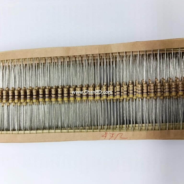 A 1/2W 47 Ω metal oxide film resistor is a highly reliable, flameproof through-hole component. It handles power up to 0.5 watts, operates safely at high temperatures (up to 155°C), and is ideal for circuits requiring high stability and low electrical noise.