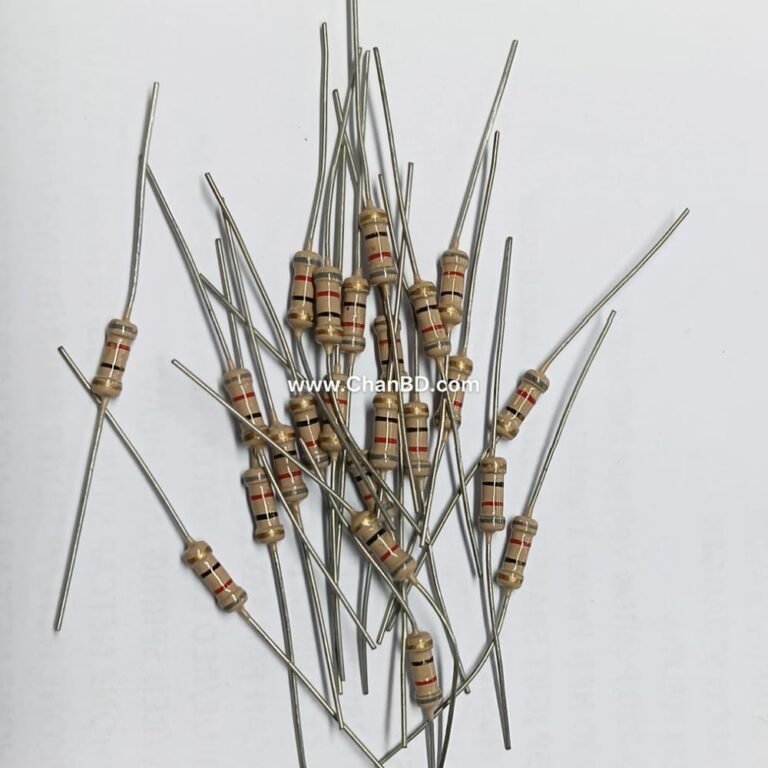 A 1/2W 82 Ω metal oxide film resistor is a fixed, flameproof through-hole resistor. It safely handles up to 0.5 W of power, restricts current by 82 Ohms, and is ideal for general-purpose circuits, overcurrent protection, and power supplies.