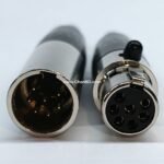 A 7-pin mini XLR connector (male and female) is a miniature, multi-pin circular connector typically used in professional audio, high-end tube microphones, and industrial communications. These connectors feature a compact ~9.5mm barrel diameter, a push-to-lock latching mechanism, and solder-cup pins to accommodate small-gauge wires (usually 28 AWG).