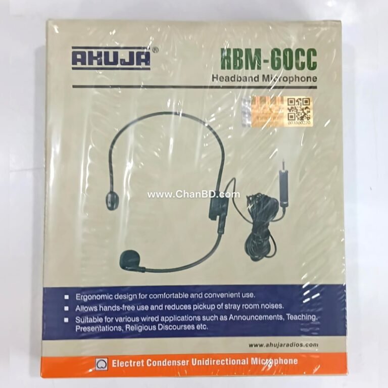 The Ahuja HBM-60CC is a professional, wired electret condenser headband microphone. It features a cardioid polar pattern