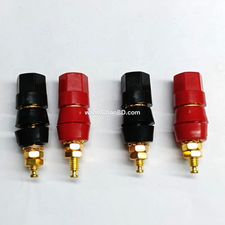 A 4mm banana plug speaker terminal (or binding post) lets you quickly plug in your speaker wires instead of wrapping bare copper. It consists of a metal cylinder with an exact 4mm hole. They use a side-spring mechanism to grip the socket tightly. This gives you clean, noise-free, and secure audio.
