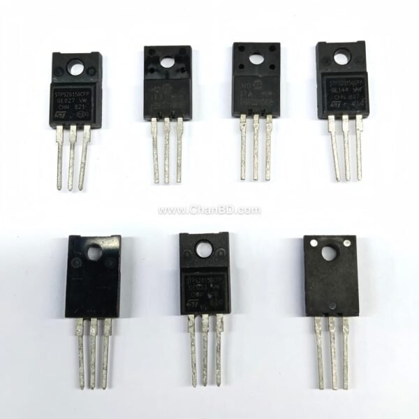 The MBR20150CT is a dual-diode Schottky barrier rectifier designed for high-frequency inverters, free-wheeling, and polarity protection. It handles a continuous average forward current of 20 A (10 A per leg) and a peak reverse voltage of 150 V. It is known for its low forward voltage drop and fast switching.