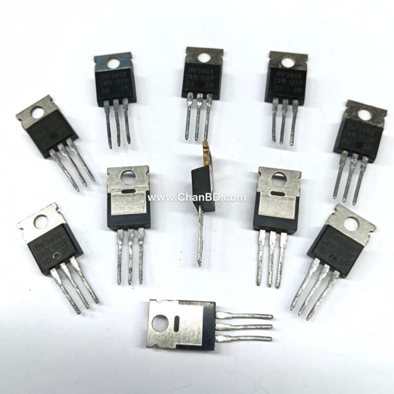 The IRF3808 is an N-channel power MOSFET widely used for automotive applications, high-power DC-DC converters, and motor drivers. It supports up to 75V and 140A. It is highly efficient due to its ultra-low on-resistance of just 7mΩ.