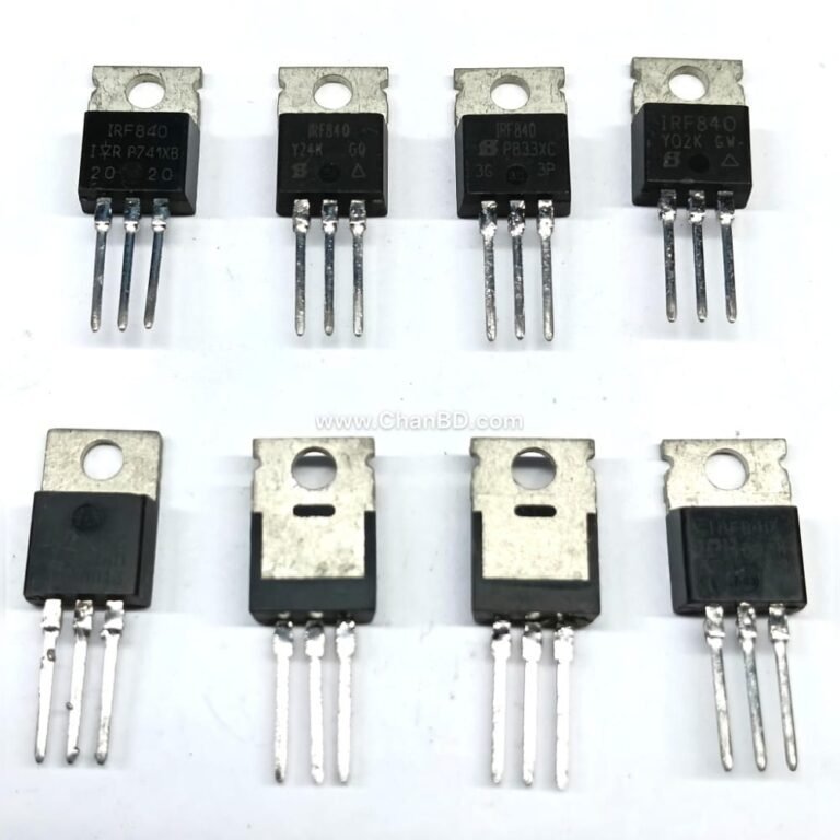 The IRF840 is a highly popular N-Channel power MOSFET built for high-voltage, high-speed switching applications. It handles up to 500V and 8A continuously, making it ideal for Switch-Mode Power Supplies (SMPS), motor drivers, and inverters.