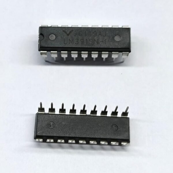 The LM3915N-1 is a monolithic integrated circuit that senses analog voltage levels and drives ten LEDs, LCDs, or vacuum fluorescent displays, producing a logarithmic 3 dB/step analog display. It is highly popular for DIY audio VU meters, signal level indicators, and visualizers.