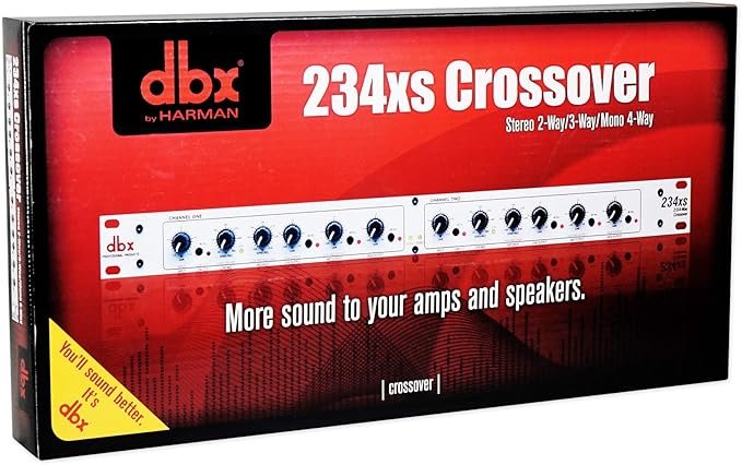 The dbx 234xs is a professional 2-way/3-way stereo or 4-way mono audio crossover. It splits a full audio signal into different frequency bands so that specific speakers (like subwoofers, mid-range speakers, and tweeters) only receive the sounds they are meant to play.