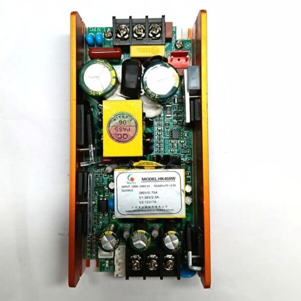 A 450W SMPS (Switched-Mode Power Supply) typically refers to single-output industrial power supply units rated at either 12V (approx. 37.5A) or 36V (12.5A), rather than a single dual-voltage unit, though multi-output or stage-lighting variants (such as for moving head beam lights) do combine lower auxiliary 12V rails with primary 36V outputs.