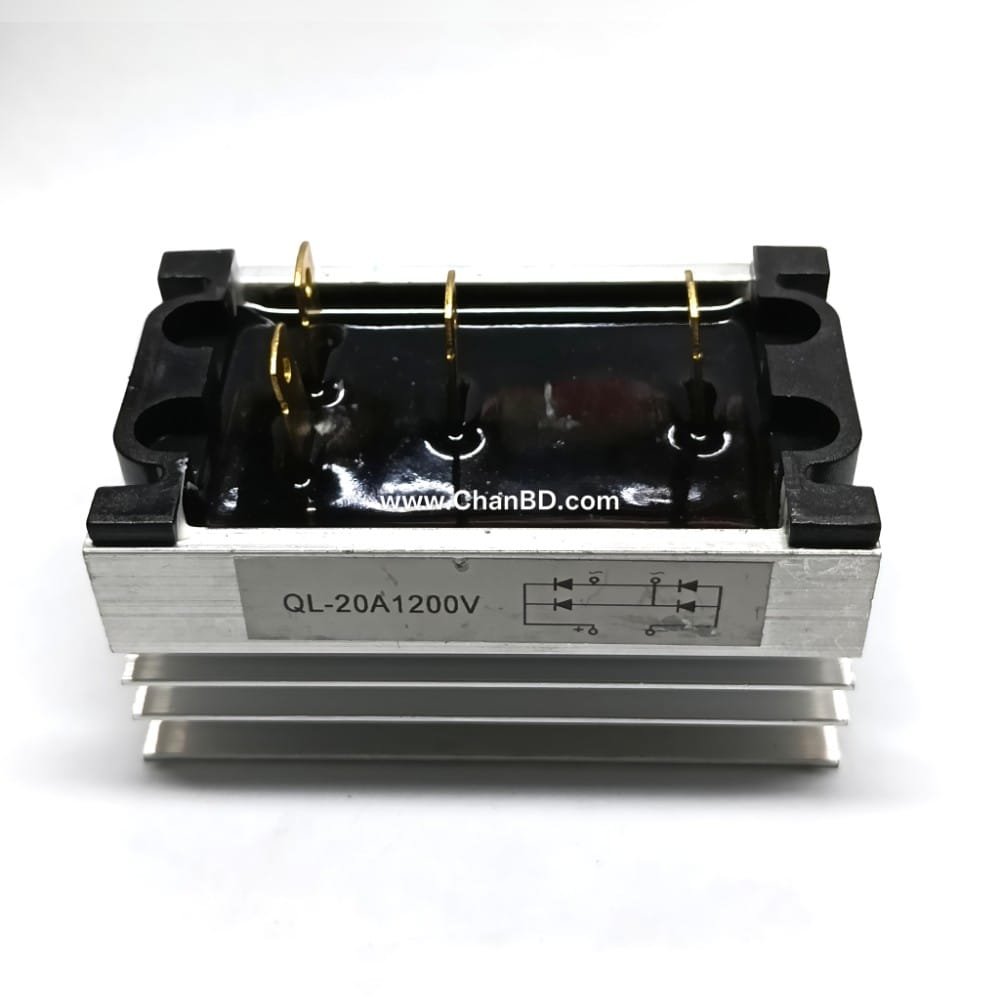 20A-Generator-Diod-Bridge-Diod-4-Leg-QL-20A-1200V-Big-size-Code-75751633 The QL-20A 1200V is a single-phase (or modular three-phase variant depending on the terminal layout) diode bridge rectifier. It is designed to convert alternating current (AC) into direct current (DC) with a maximum current rating of 20 Amps and a repetitive peak reverse voltage rating of 1200 Volts.