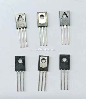 The BD136 is a medium-power PNP bipolar junction transistor housed in a plastic TO-126 package. It handles a continuous collector current up to 1.5A, a collector-emitter voltage up to -45V, and is widely used for audio frequency amplification and complementary medium-power switching circuits.