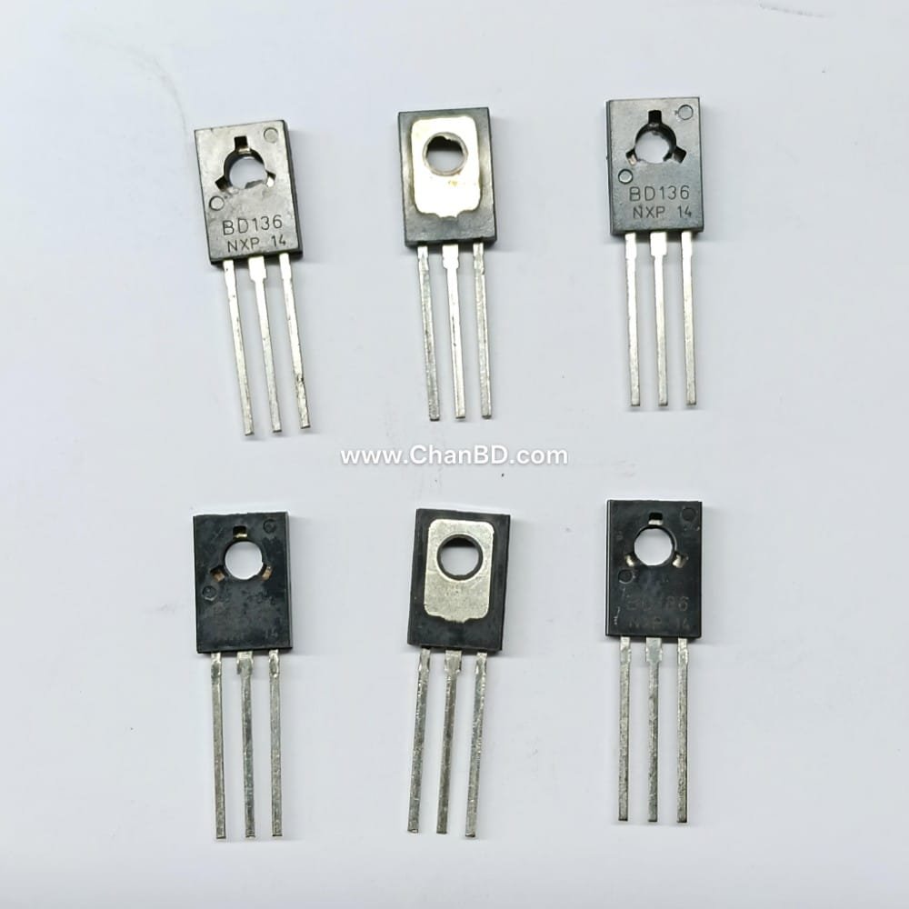 BD136-Transistor-TO-126-Code-03133648 The BD136 is a medium-power PNP bipolar junction transistor housed in a plastic TO-126 package. It handles a continuous collector current up to 1.5A, a collector-emitter voltage up to -45V, and is widely used for audio frequency amplification and complementary medium-power switching circuits.