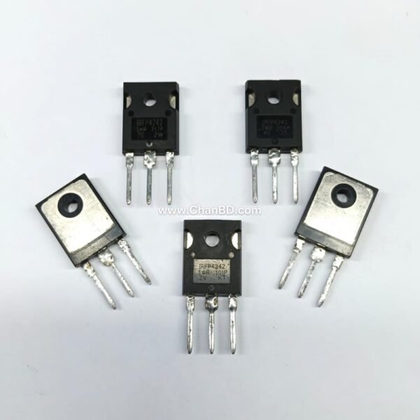 The IRFP4242 is a 300V single N-channel power MOSFET packaged in a TO-247AC case. It handles a continuous drain current of 46A and features a maximum on-state resistance of 0.059 ohms, built for high-voltage and rugged audio or switching applications.