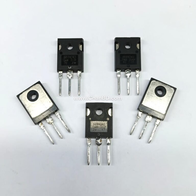 The IRFP4242 is a 300V single N-channel power MOSFET packaged in a TO-247AC case. It handles a continuous drain current of 46A and features a maximum on-state resistance of 0.059 ohms, built for high-voltage and rugged audio or switching applications.