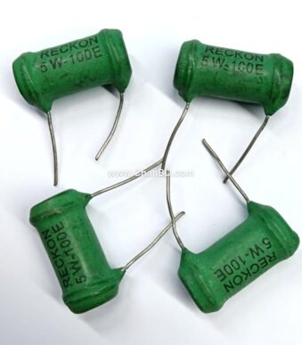 A 5W 100E green resistor is a 5-watt, 100-ohm (100E / 100R) high-power wirewound resistor, usually featuring a flame-retardant silicone or ceramic coating colored green. It safely handles high currents in power supplies, audio amplifiers, and motor control circuits.