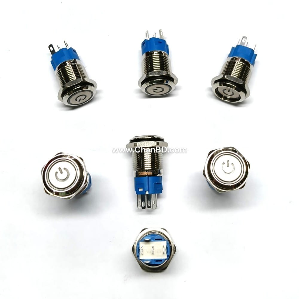 Industrial-Steel-Push-Switch-Steel-Round-push-switch-5pin-Code-08653022 A steel or stainless steel switch (commonly known as a metal push button or industrial metal switch) is a tough, long-lasting control device. It features a strong metal body that resists water, dust, and hard knocks. People use these switches for machinery, cars, and custom electronics.