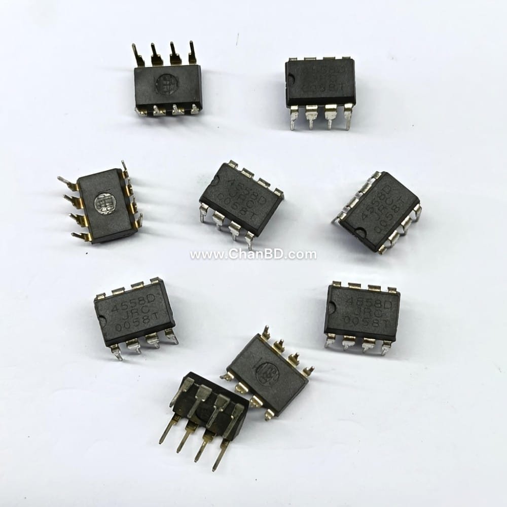 JRC4558D-IC-DIP-8-(CLass-B)-Code-64272937 The JRC4558D (often manufactured by New Japan Radio/NJM) is a highly popular, low-cost dual operational amplifier (op-amp) IC. It is iconic for its widespread use in audio applications, particularly in vintage guitar overdrive/distortion pedals, preamplifiers, and tone controls, revered for its smooth clipping and low-noise characteristics.