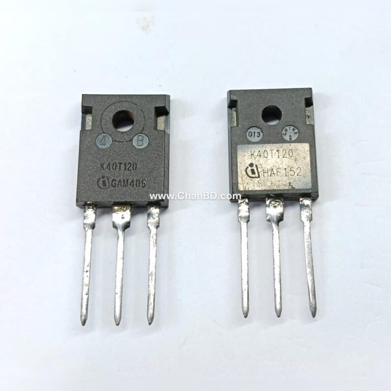 The K40T120 (often labeled as IKW40T120) is a 1200V, 40A N-channel TrenchStop and Fieldstop insulated-gate bipolar transistor (IGBT) packaged in a TO-247 case. It features a co-packaged soft-recovery anti-parallel diode, designed for high-efficiency and high-frequency switching power applications.