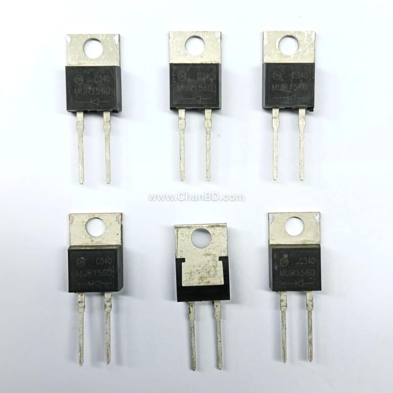 The MUR1560 is an ultrafast recovery power rectifier diode handling up to 15 Amperes of forward current and 600 Volts of reverse voltage. It features a fast reverse recovery time of 35 to 60 ns and comes in a standard TO-220AC plastic package.