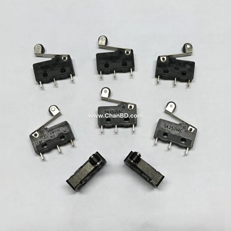 The KW11-3Z is a compact 3-pin micro switch and limit switch featuring SPDT (Single Pole Double Throw) Normally Open (N/O) and Normally Closed (N/C) contacts. It is rated for 5A at 250VAC / 125VAC and is widely used for precision position sensing, 3D printers, CNC endstops, and small home appliances.