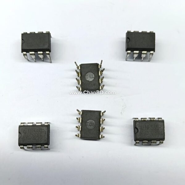 The NE555P is an 8-pin precision timer integrated circuit packaged in a dual in-line plastic package (PDIP), manufactured commonly by Texas Instruments. It generates accurate time delays, pulses, and oscillations ranging from microseconds to hours using simple external resistors and capacitors.