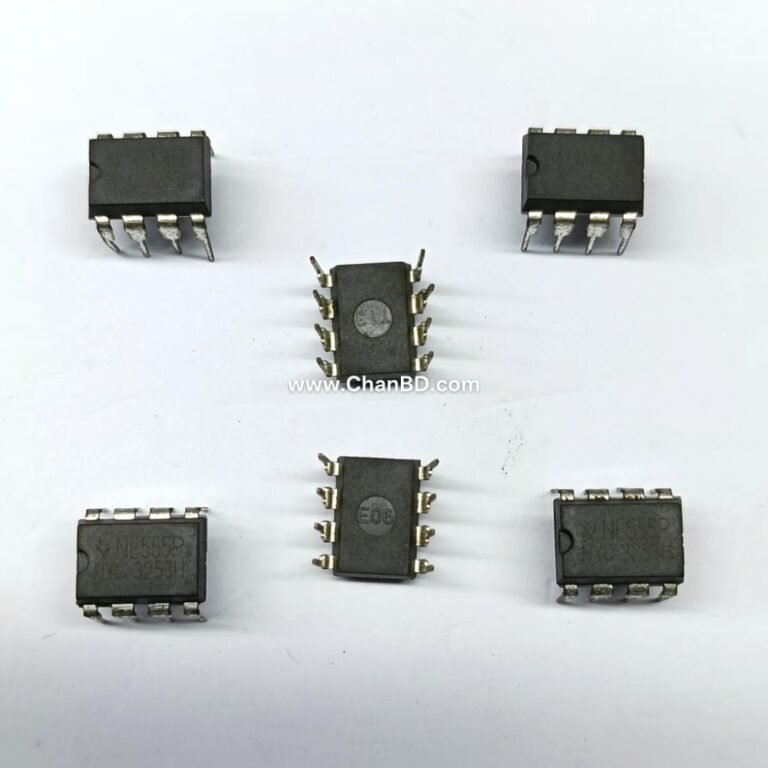 The NE555P is an 8-pin precision timer integrated circuit packaged in a dual in-line plastic package (PDIP), manufactured commonly by Texas Instruments. It generates accurate time delays, pulses, and oscillations ranging from microseconds to hours using simple external resistors and capacitors.